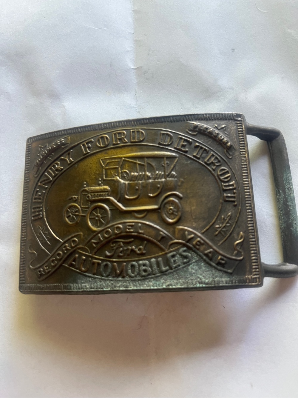 Ford Bronze-Tone Belt Buckle with Green Patina